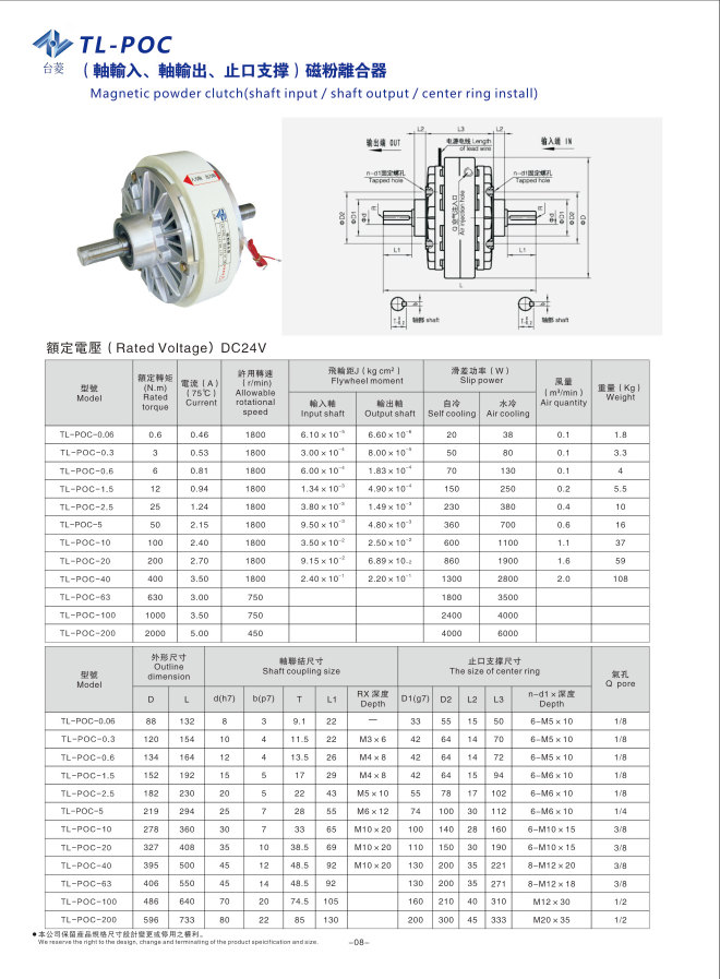 磁粉式電磁離合器規(guī)格型號尺寸參數(shù)表